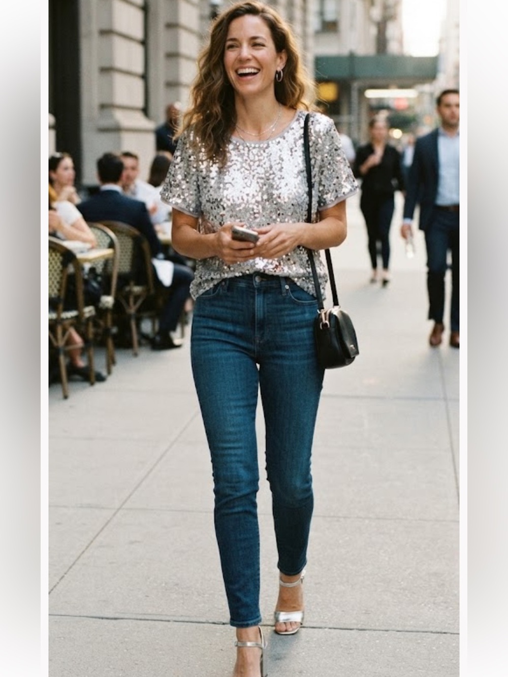 Anna-Kaci Silver Sequin Short Sleeve Tee